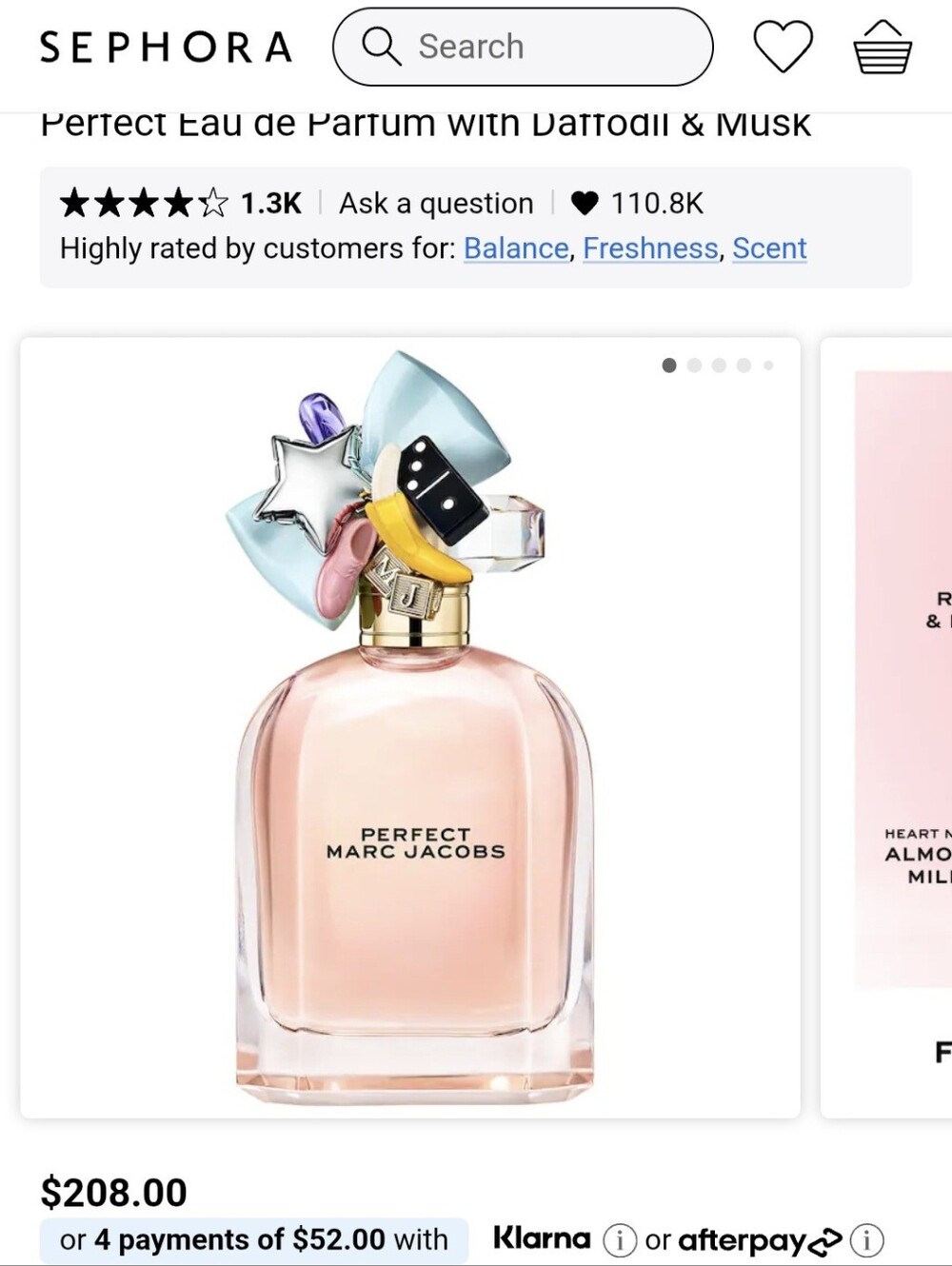 Marc Jacobs Perfect Eau de Parfum — Pale Pink Bottle with Multicolor Charm Cap